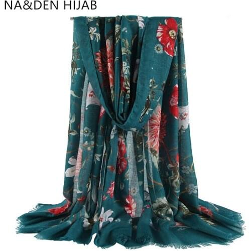 1PCS Solid shalws Muslim hijab Viscose Flower printing scarves Long muffler Hi-Q ladies wraps Winter scarf Islamic bandana