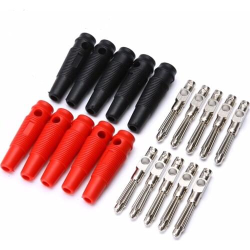 10pcs Electrical Red Black 4mm Banana Connector Copper Male Solderless Screw Stackable Banana Plugs Connectors