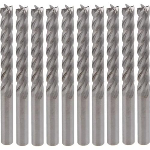 10Pcs 3.175mm Shank 17mm Blade Length Carbide CNC Four 4 Flute Spiral Bit End Mill Cutter