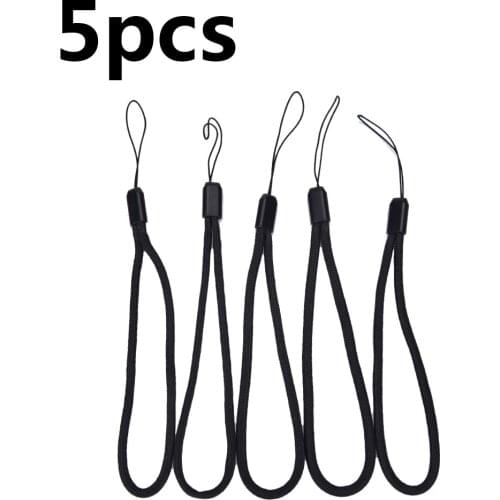 5x Black Nylon Wrist Hand Cell Phone Mobile Chain Straps Keychain Charm Cords DIY Hang Rope Lanyard Neck