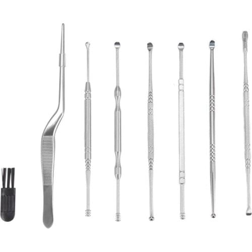 7pcs/set Ear Wax Pickers Stainless Steel Earpick Wax Remover Curette Ear Pick Cleaner Ear Cleaner Spoon Care Ear Clean Tool kit