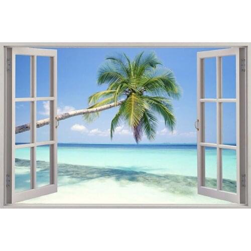 5D DIY Full Square Drill Diamond Painting Scenery Sea Beach Window Outside 3d Mosaic Diamant Embroidery Wedding Room Decoration