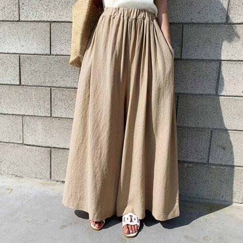 Cotton Linen Wide Leg Pants 2021 Korean Chic Summer Women Fashion Solid Color Casual Pants Trousers Women Casual Pants