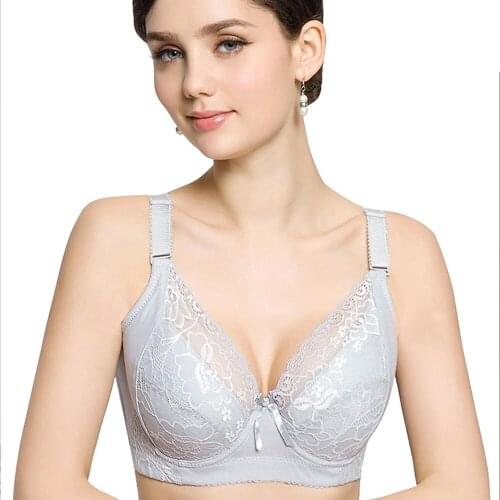 Embroiedery Bra Plus size C D E 36 38 40 42 44 grey lace sexy pretty bralette thin push up bra bow floral brassiere best quality