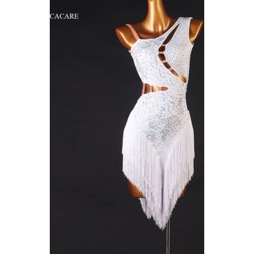 CACARE Sexy Latin Dance Dress Women Latina Salsa Latin Competition Dresses Fringe CHEAP Customize D0850 Tassel Hem Backless