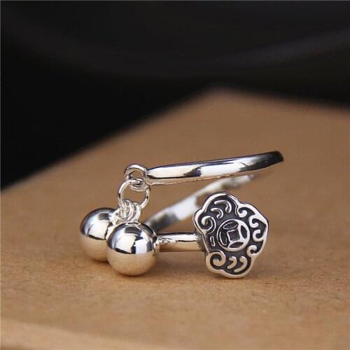 Designer original creative product handmade geometric round bead opening adjustable ring luxury ladies silver jewelry