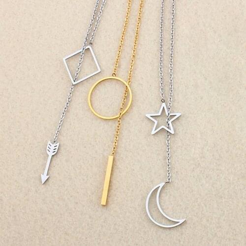 Stainless steel long pendant necklace female necklace personality female short necklace geometric necklace jewelry gift