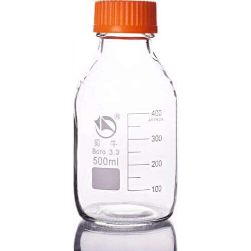 Reagent bottle,With yellow screw cover,Borosilicate glass 3.3,Capacity 500ml,Graduation Sample Vials Plastic Lid