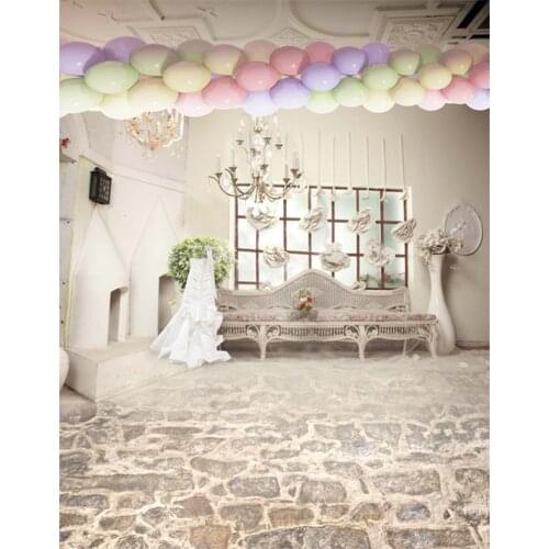 5x7ft Stone Floor White Dress Balloon Photography Backdrops Photo Props Studio Background