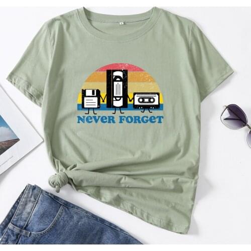 Never Forget Floppy Disk Tape Woman T-Shirt Short Sleeve T-Shirts Summer Tops for Women Cotton Graphic Tee Female Shirt Clothes