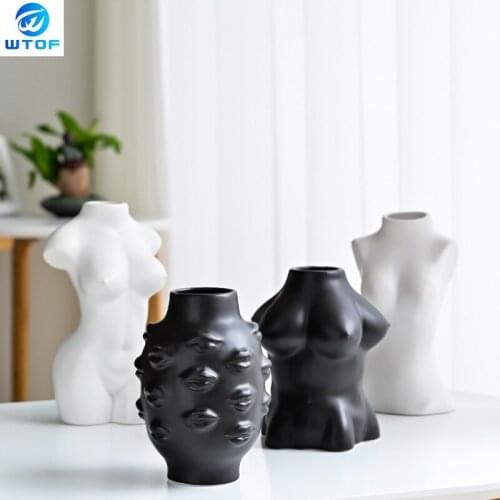 Body Art Bust Statue Ceramic Vases Buttom Tabletop Vase Flower Insert Ornaments White Porcelain Crafts Home Decoration Modern