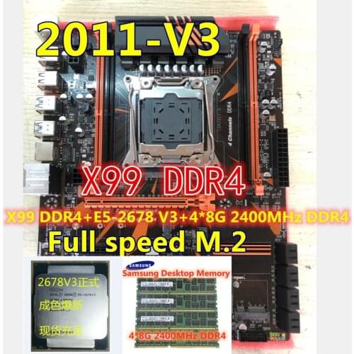 Jsfffl x99 ddr4 placa-m ãe combo com xeon e5 2678 v3 LGA2011-3 cpu 4 pces x 8 gb = 32 gb 2400 mhz ddr4 memória