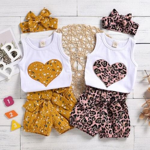 Newborn Baby Girl Summer Clothes Set Fashion Heart Print For Girls OutfitS Top Bow Shorts Headband New born Infant Clothing Sets