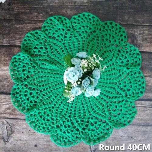 Round 40CM Pastoral Green Cotton Glass Table Coasters Coffee Cup Mat Crochet Flowers Christmas Placemat Cloth Pad Wedding Decor