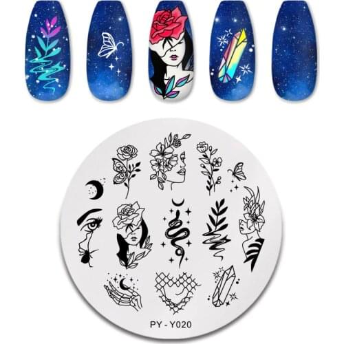 PICT YOU Round Nail Stamping Plates Flower Pattern Nail Art Plate Stencil Stainless Steel Nail Stamp Template Printing Tools