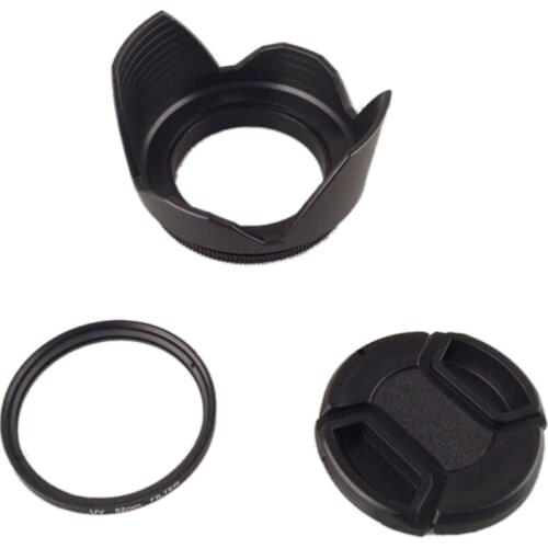 For Nikon For Canon 49/52/55/58/62/67/72/77/82mm Lens Hood + Lens Cap + 58mm UV Lens Filter DSLR Camera Lens Accessories