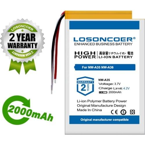 LOSONCOER 2000mAh Battery For Sony NW-A35 NW-A36 Player A35 A36 Batteries
