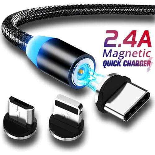 2M Fast Charging Magnetic Cable Micro USB Type C 8 Pin Charger For iPhone XS X 8 7 Samsung S10 9 Magnet Android Phone Cable