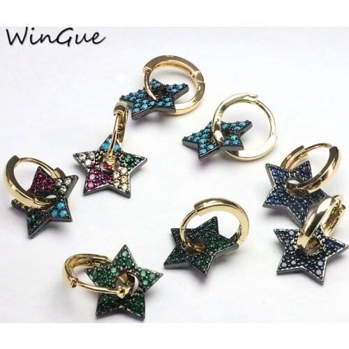 Cute Star Shaped Rainbow CZ Crystal Dangle Earrings Drop-Earrings Brincos Elegant Jewelry For Friend Lover Jewelry Gift
