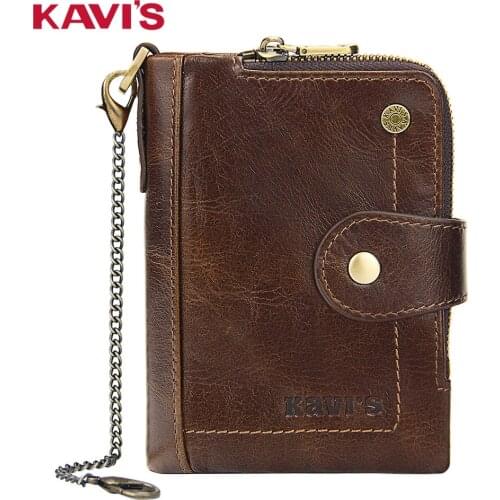 KAVIS Men Leather Wallet Retro Coin Purses