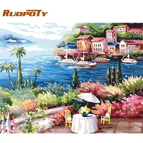 RUOPOTY Oil Painting By Numbers For Adults Handmade DIY Gift Seaside Scenery Picture 40x50cm Frame On Canvas Home Decor Art
