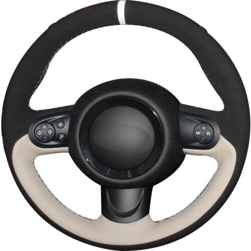 Non-slip Durable Black Suede Beige Natural Leather Beige Marker Car Steering Wheel Cover For Mini Coupe