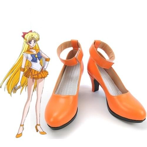 New Anime Cosplay Shoes Sailor Venus Cosplay Boots PU Leather High Heels Girls Halloween Party Shoes Size 35-43