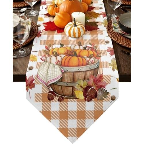Autumn Fallen Leaves Pumpkin Wooden Barrel Table Runner Kitchen Dinning Table Decor Wedding Table Decor Tablecloth and Placemats