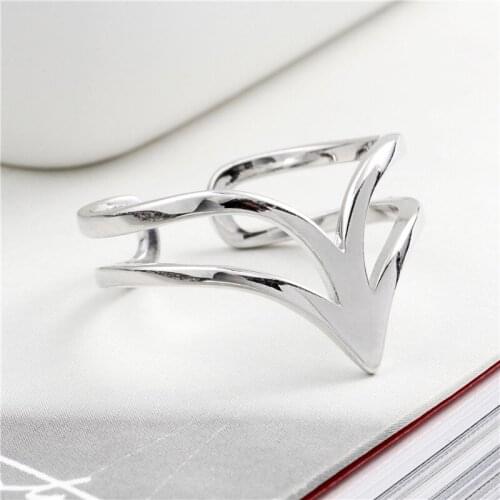 Letter V open ring 100% 925 Sterling Silver ring For Women Original Handmade Lady Prevent Allergy Sterling-silver-jewelry