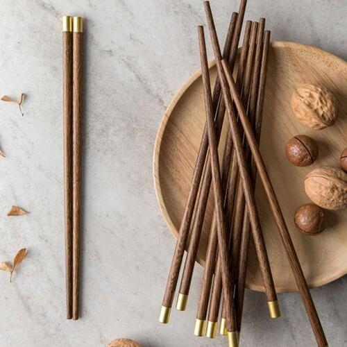 1 Pair Wooden Chopsticks Chinese Style Non-slip Anti-mold Wooden Sushi Chopsticks Flat Top Blessing Chopsticks