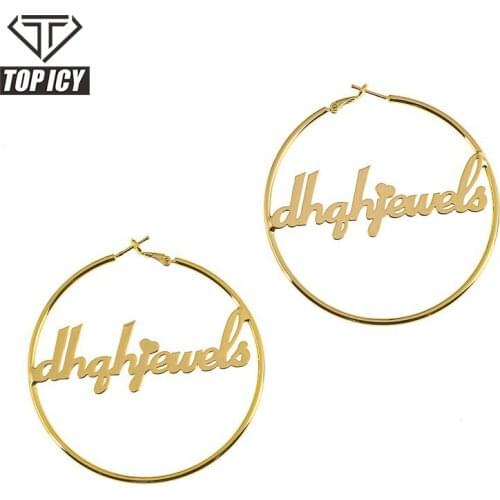 Personalized Letter Custom Name Brass Made Thin Circle Earring Hoop Name plate Earrings Circle Hoops