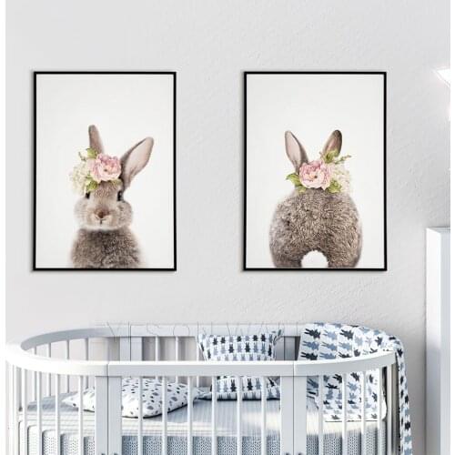 Baby Nursery Rabbit Poster Prints Nordic Poster Aminials Canvas Painting For Living Kids Bedroom Modern Home Decorative Prins