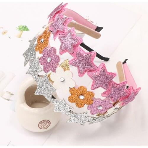 Kids Girls Shiny Star Headband Sweet Rainbow Glitter Heart Hairband Party Hair Hoops for Girls Handmade Hair Accessories Fashion