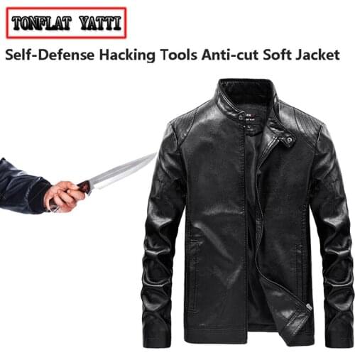 Stab Proof Anti Cut Men Pu Leather Jacket Self Defense Stealth The Police Protection Hack Clothes Tactico Vetement Anti Coupure
