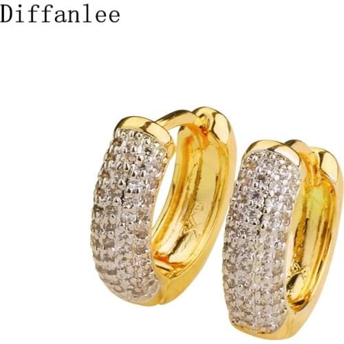 Diffanlee Charm Europe Gold Color Round Hoop Earrings For women ladys Luxury full 102pcs Cubic Zirconia Stone Jewelry