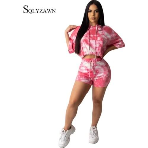 Tie Dye Print Women 2 Piece Set Autum Oversized Top + Shorts Set Tracksuit Streetwear Womens Sets Casual Two Pieces Outfits