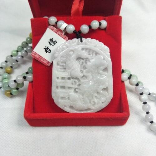 Zheru Jewelry Pure Natural Jadeite Light Green Fish Fly into Dragon Pendant Tricolor Jade Bead Necklace Send Class A Certificate