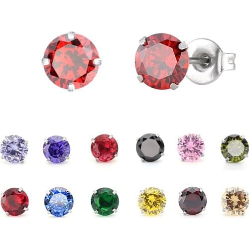 AsJerlya 1Pair round Earrings Stainless Steel Crystal Stud Earrings Silver Color Earrings For Women & Girl Ear Jewelry Wholesale