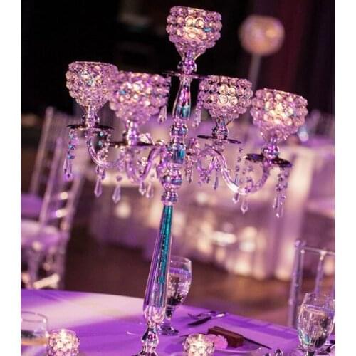 12pcs )new for Romantic Silver Wedding Candelabra crystal 5 arms Candle holders H76cm Luxury Table Centerpiece senyu0874
