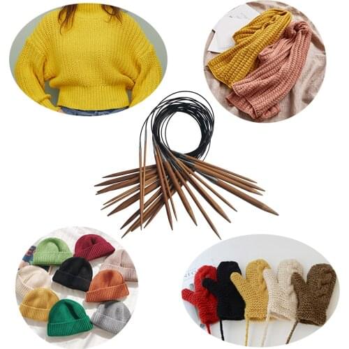 13Pcs/Set Circular Knitting Needles Set DIY Double Cusp Crochet Hooks Set Soft Tube 100% Bamboo Circular Sewing Needles 80cm