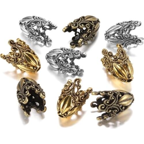 2Pcs/Set Gold Alloy Retro Hollow Flower Beads Caps End Caps Connectors Necklace for DIY Jewelry Making Findings Supplies