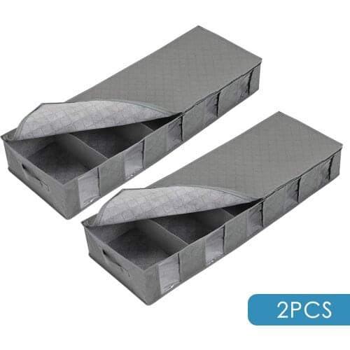 2 Pcs NonWoven Under Bed Storage Bag Quilt Blanket Clothes Storage Bin Box Divider Folding Closet Organizer Clothing Container