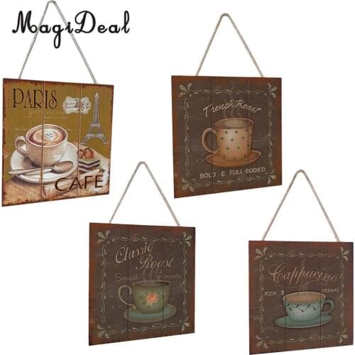 20x20cm Shabby Chic Solid Wood Coffee Sign Plaque Cafe Bar Dining Room Hanging Decor
