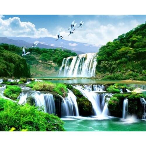 Beibehang Custom 3D Wall Mural Wallpaper Nature Landscape Green Mountain Waterfall 3d Silk cloth Photo 3d wall paper Home Decor