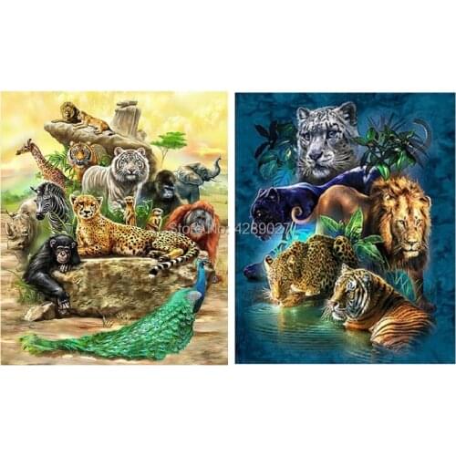 5D Full Drill Square Round Diamond Painting Animals collection Tiger Lion Cheetah Elephant Diamond Embroidery Mosaic Needlework