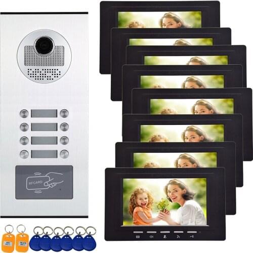 7 Inch 8 Unists Multi-apartment Video Door Intercom System with RFID Keyfobs/Power Video Door Phone Doorbell for Apartment