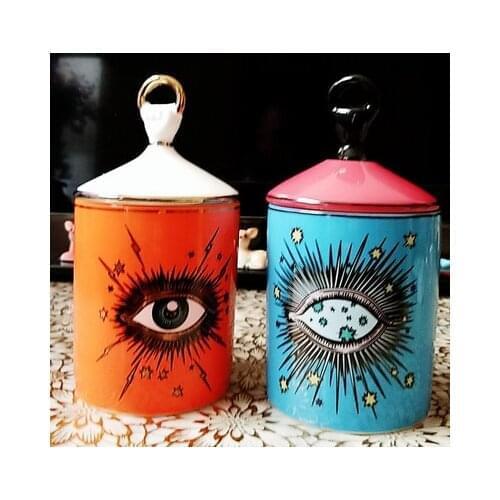 Big Eye Jar Starry Sky Incense Candle Holder with Hand Lid Aromatherapy Candle Jar Handmade Candleabra Home Decoration