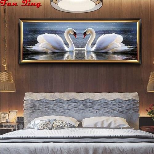 Large 5d diy full square/round drill diamond painting white couple swans mosaic diamond embroidery sale animals decoration