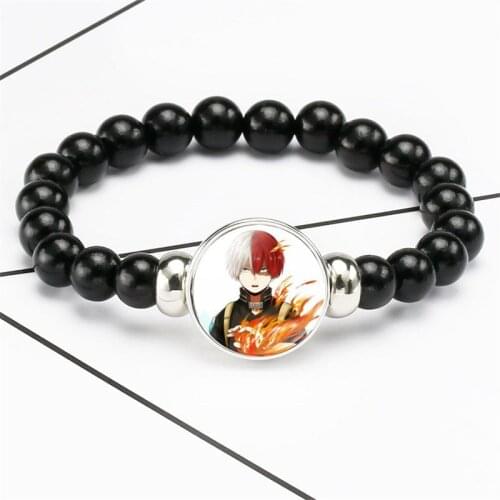 Anime My Hero Academia Beads Bracelet Elastic Boku No Hero Academia Glass Cabochon Charm Beaded Bracelet Bangle