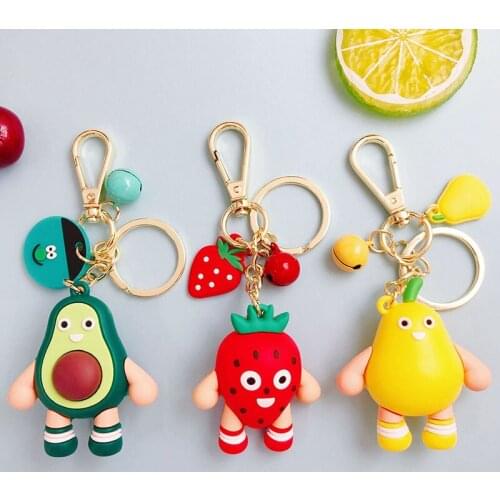 Cute Cartoon Epoxy Fruit Family keychain Fashion Strawberry orange lemon apple avocado doll key chain bag backpack Decoration